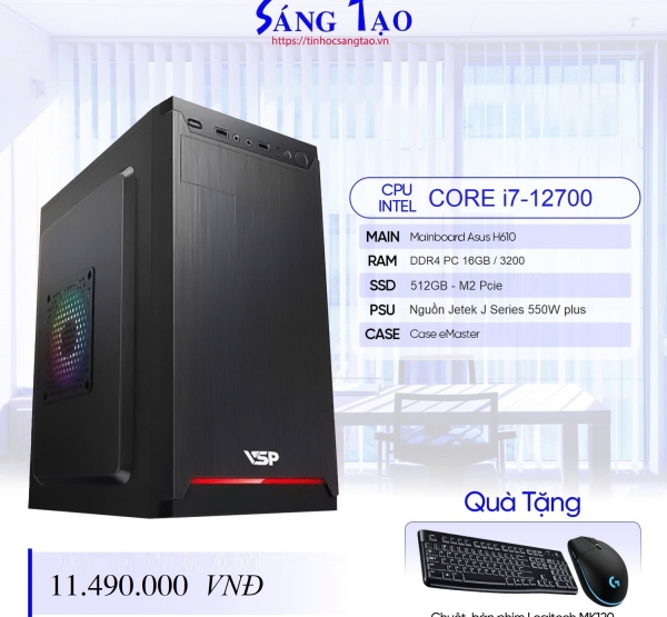 PCSTA VĂN PHÒNG (I7-12700/ 16GB/ 512GBSSD / 500W / KB+M) - I712H616512500