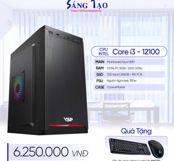 PCSTA VĂN PHÒNG ( (I3-12100/ 8GB/ 256GBSSD / 350W / KB+M) -I312H68256350